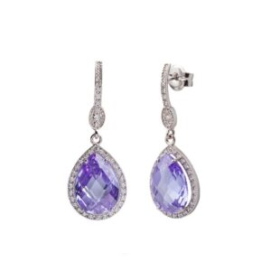 Pendientes de circonitas y Lavanda en oro de 18 K