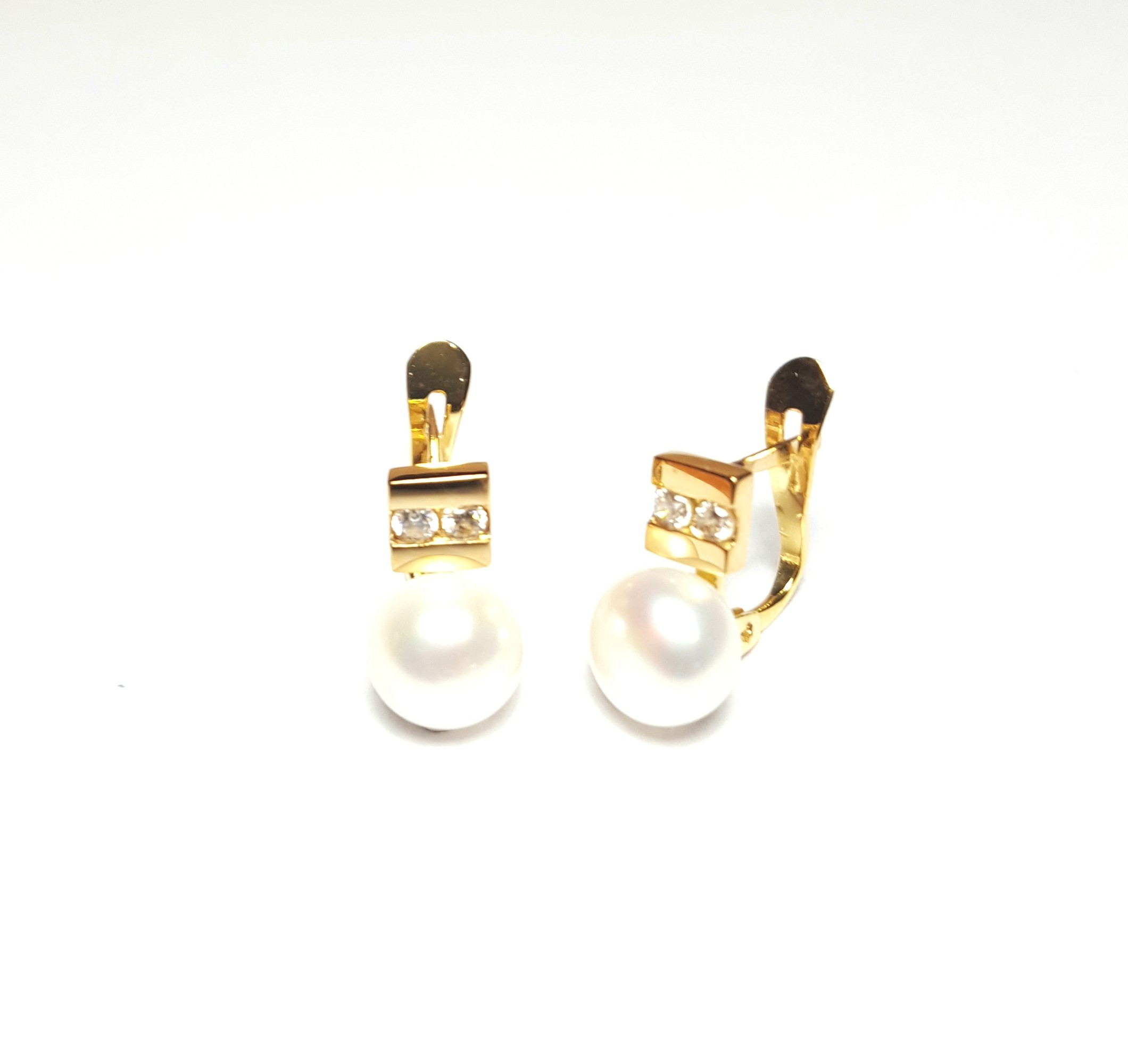 Pendientes de circonitas y perla en oro 18K