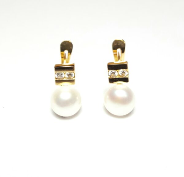 Pendientes de circonitas y perla en oro 18K