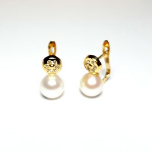 Pendientes de circonitas y perla en oro 18K