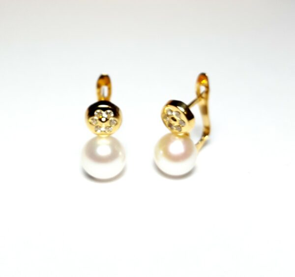 Pendientes de circonitas y perla en oro 18K