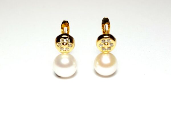 Pendientes de circonitas y perla en oro 18K