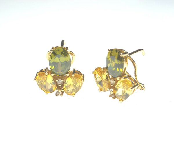 Pendientes de circonitas y piedra de color en oro 18K