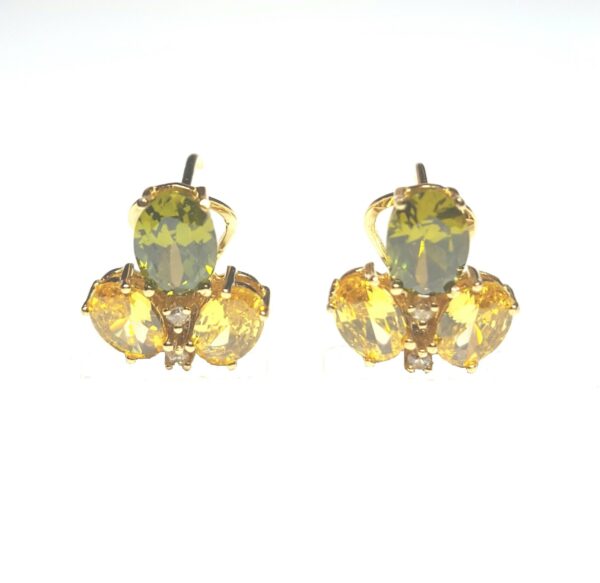 Pendientes de circonitas y piedra de color en oro 18K