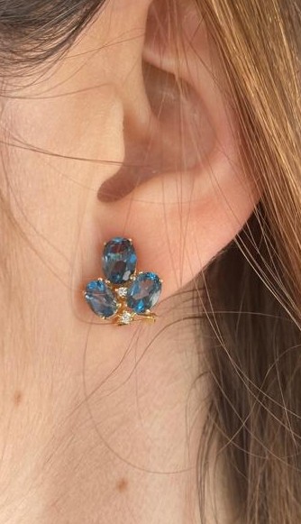 Pendientes de circonitas y London Blue en 18K