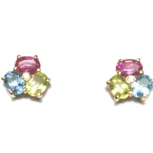 Pendientes de circonitas y piedra de color en oro 18K