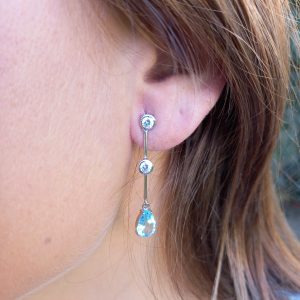 Pendientes con circonitas y Topacio azul semiprecioso - Imagen 3