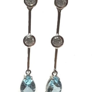 Pendientes circonitas y Topacio Azul oro blanco 18K