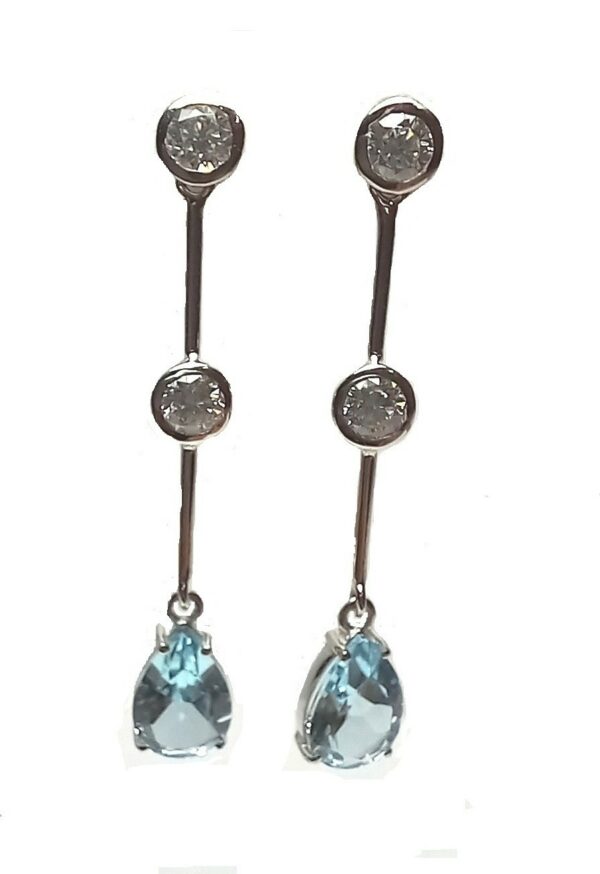 Pendientes circonitas y Topacio Azul oro blanco 18K