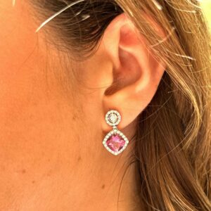 Pendientes de circonitas y Topacio Rosa en oro 18K