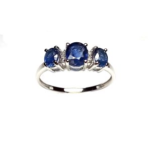 Sortija con diamantes y Zafiro Azul en oro 18K - Imagen 4