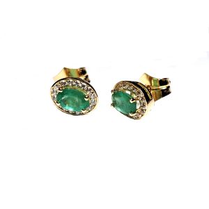 Pendientes en circonitas y esmeraldas oro amarillo 18K - Imagen 3