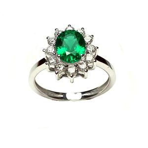 Sortija rosetón de diamantes y Esmeralda en oro 18k - Imagen 2